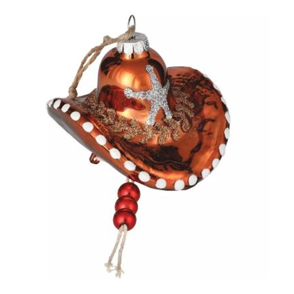 Destination Holiday Cowboy Hat Glass Christmas Ornament 6.7"